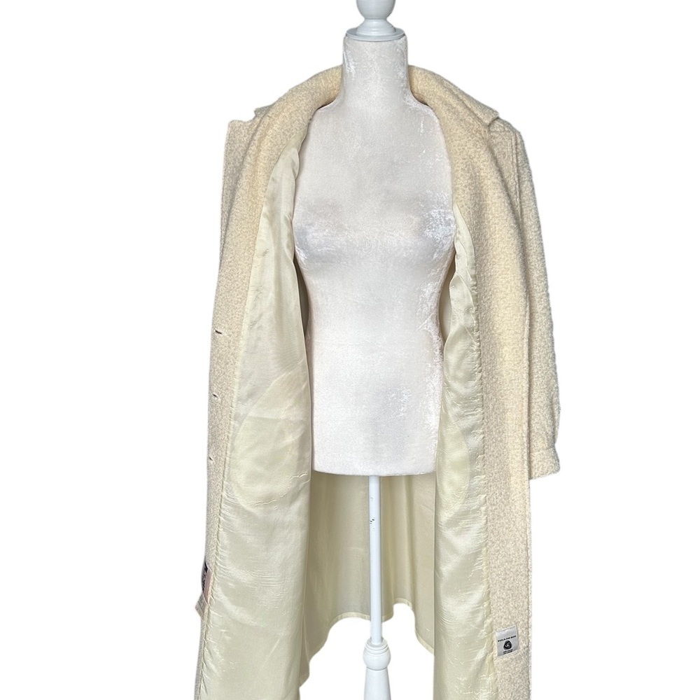 Wool blend Vintage Women's Cream Bouclé Long Trench Coat - S - M - Picture 7 of 11